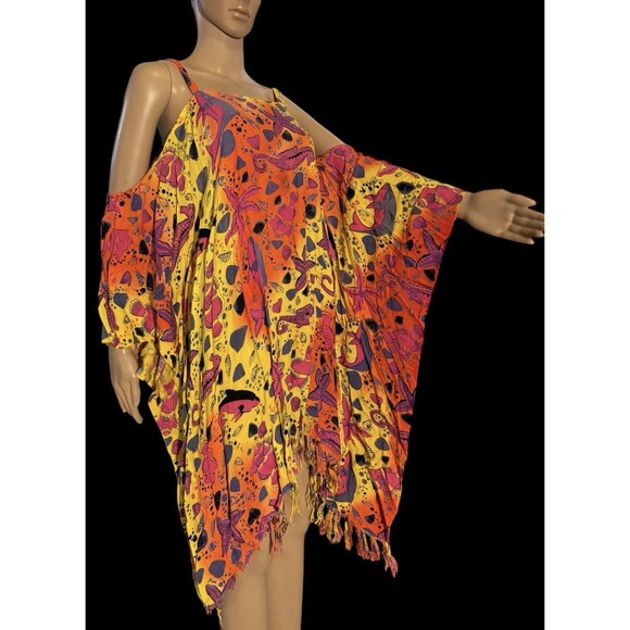 L.G. Sport Tie Dye Kaftan Swim Cover-Up Sleeveless fish shell seahorse beach - Picture 10 of 12